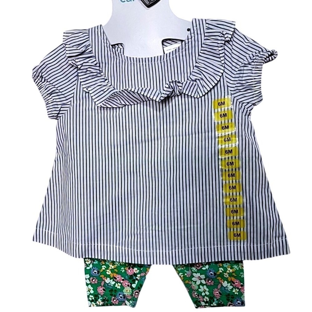 Carters Baby Girls 6 months 2 Piece Outfit Striped Top‎ Floral Leggings NWT